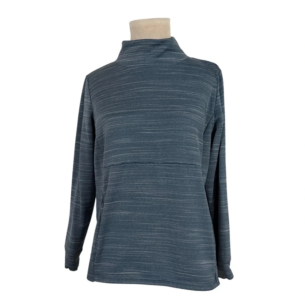Zelos Women's Mock Neck Striped Long Sleeve Activewear Top Size S Athleisure‎